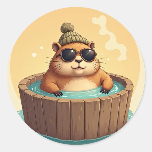 Sticker Rond Capybara Bain à Remous Ambiance Décontractée Autoc (Devant)