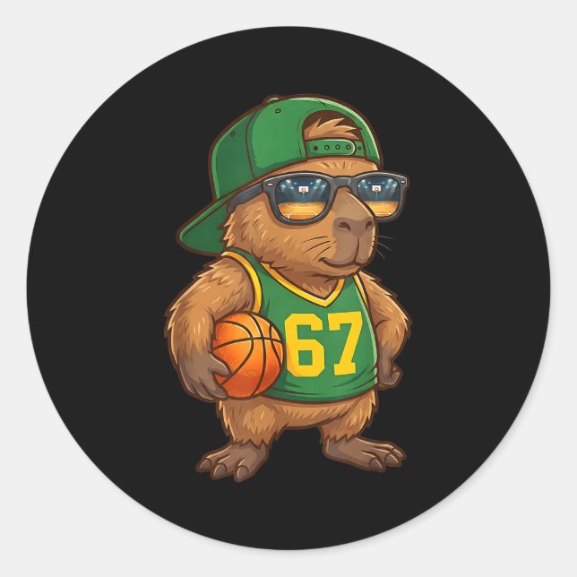 Sticker Rond Capybara Basketball 67 Gen Alpha Slang Srts Men Bo (Devant)