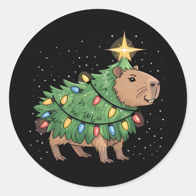 Sticker Rond Capybara Cadeaux de Noël Capy Funny Arbre de Noël (Devant)