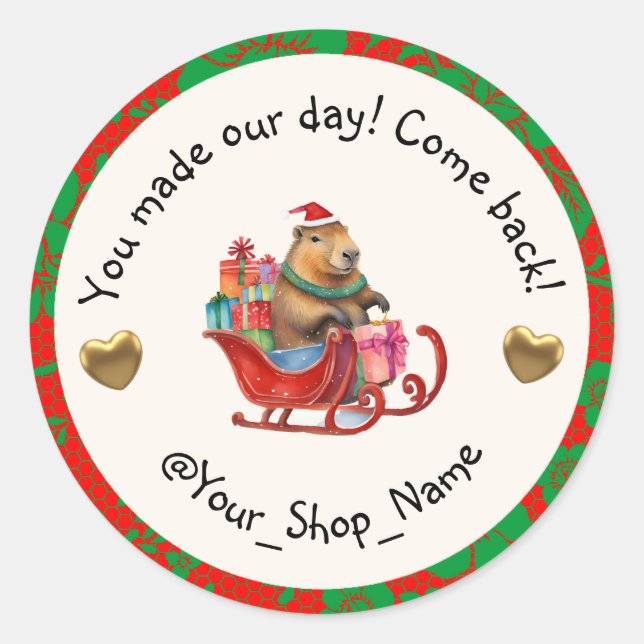 Sticker Rond Capybara Cheers for Your Customers! 🥳 (Devant)