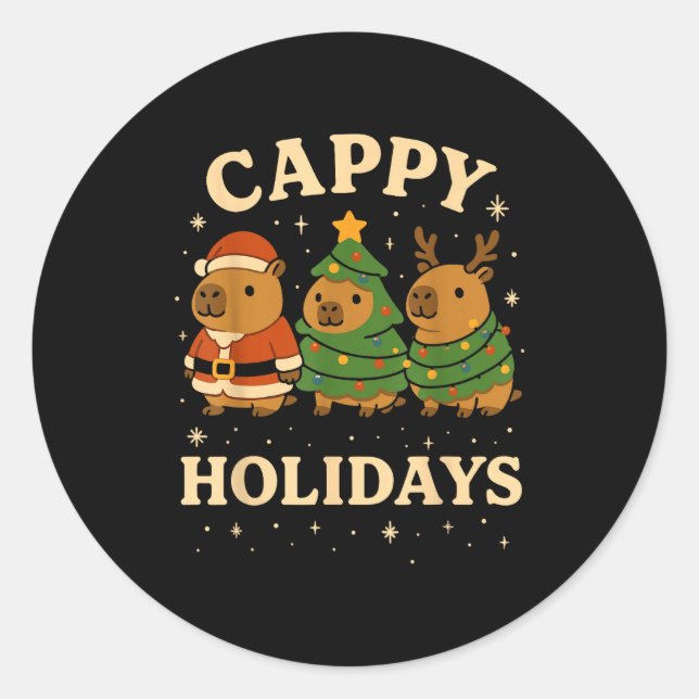 Sticker Rond Capybara Christmas Shirt, Funny Capy Holidays  (Devant)