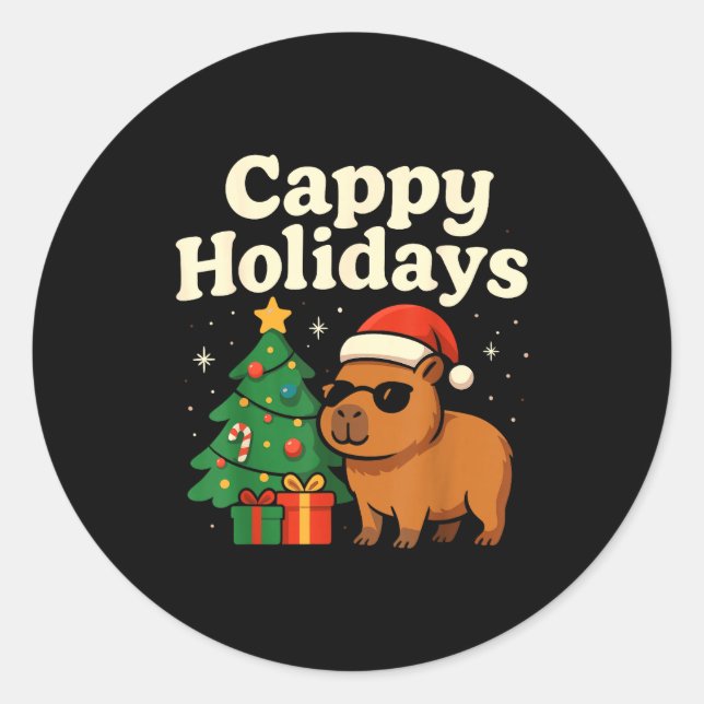 Sticker Rond Capybara Christmas Shirt, Funny Capy Holidays  (Devant)