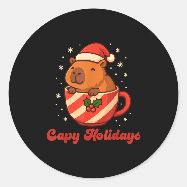 Sticker Rond Capybara Christmas Shirt, Funny Capy Holidays  (Devant)