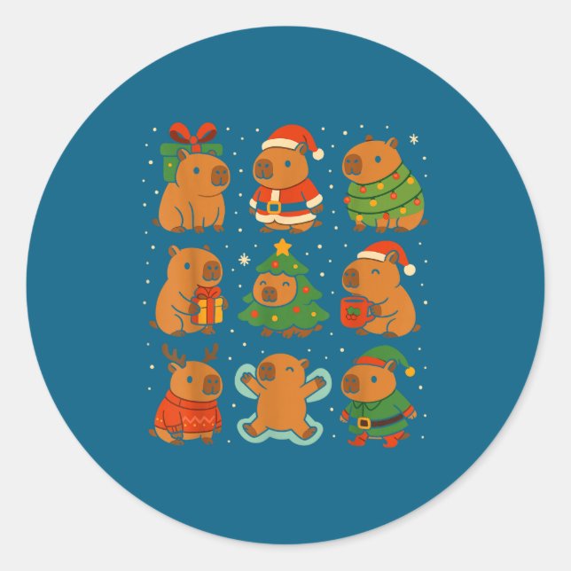 Sticker Rond Capybara Christmas Shirt, Funny Capy Holidays  (Devant)