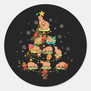 Sticker Rond Capybara Christmas Tree Joyeux zoo animal de Noël