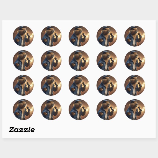 Sticker Rond "Capybara Cowboy : Serenading the Wild West" (Feuille)