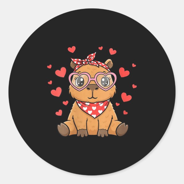 Sticker Rond Capybara de la Saint-Valentin pour femmes Fille Cœ (Devant)