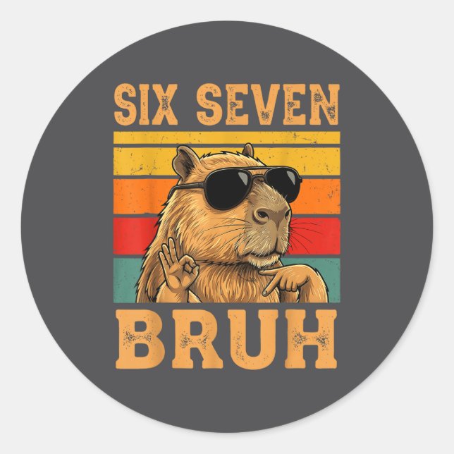 Sticker Rond Capybara Drôle 67 Mème Six Sept Bruh Garçons Adole (Devant)