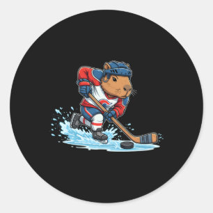 Sticker Rond Capybara drôle de hockey sur glace