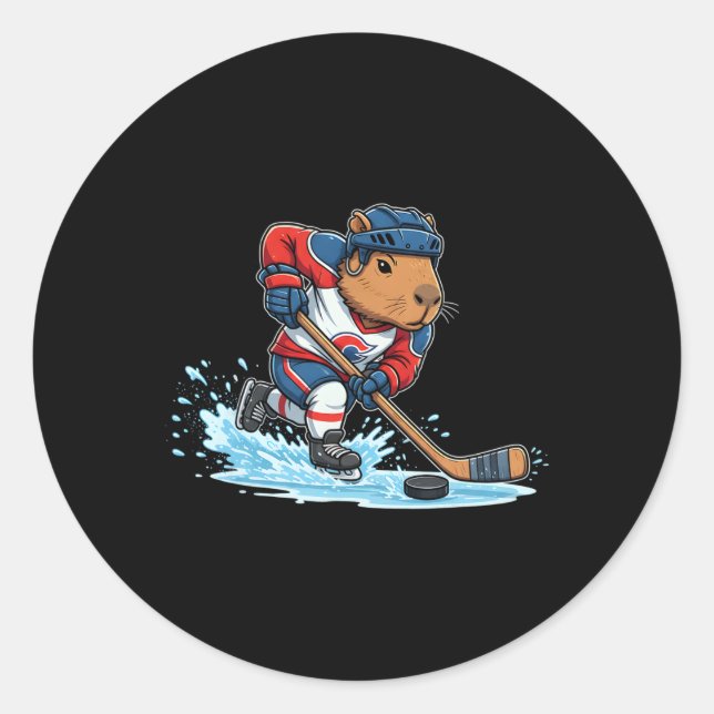 Sticker Rond Capybara drôle de hockey sur glace  (Devant)