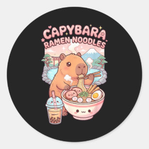 Sticker Rond Capybara drôle nouille ramen kawaii capybara mange