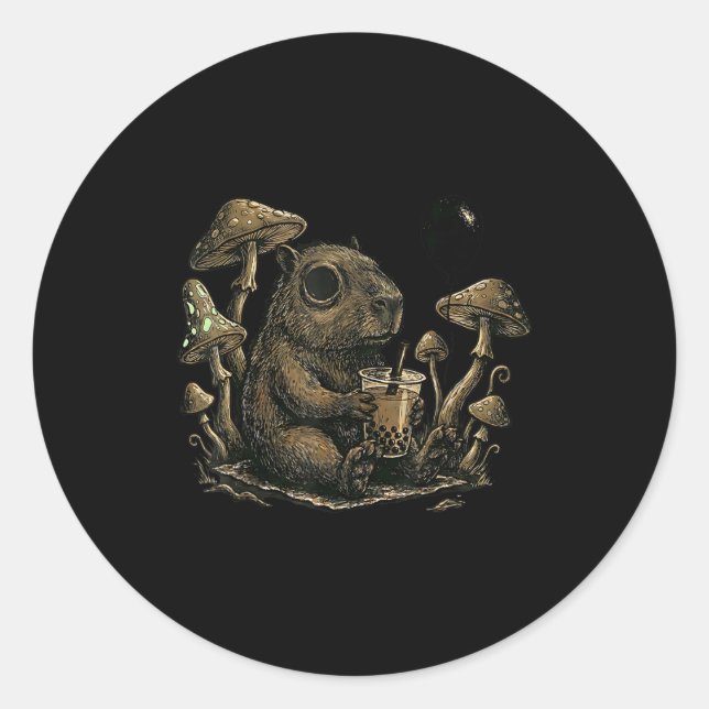 Sticker Rond Capybara Emo Goth Punk Boba Drôle Rongeur  (Devant)