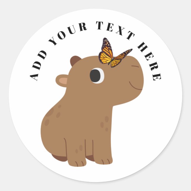 Sticker Rond Capybara Et Papillon Mignons (Devant)