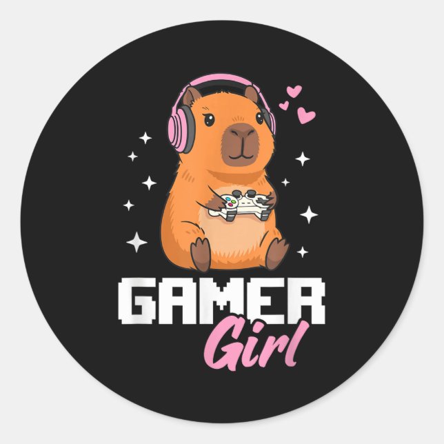 Sticker Rond Capybara Gamer Girl Gaming  (Devant)