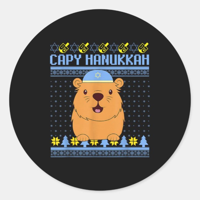 Sticker Rond Capybara Hanukkah Capy Hanukkah Chanukah Jewish Ki (Devant)
