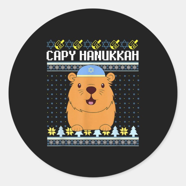 Sticker Rond Capybara Hanukkah Capy Hanukkah Chanukah Jewish Ki (Devant)