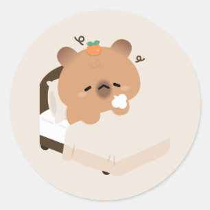 Sticker Rond Capybara mignon et fatigué