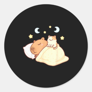 Sticker Rond Capybara Mignon Kawaii Pyjama Dodo Sleepybara Chat