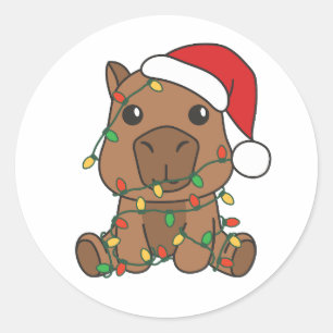 Sticker Rond Capybara Noël Animaux d'hiver