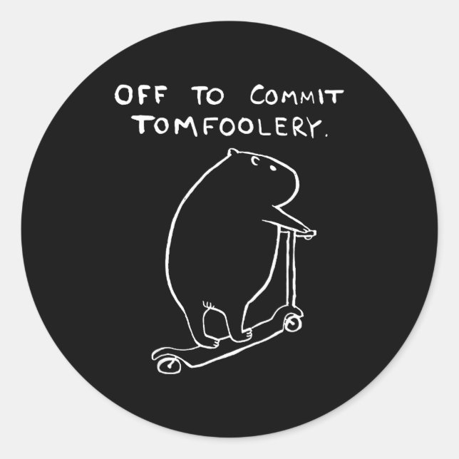 Sticker Rond Capybara Off To Commit Tomfoolery  (Devant)