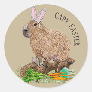 Sticker Rond Capybara Pâques Lapin Mignon Drôle