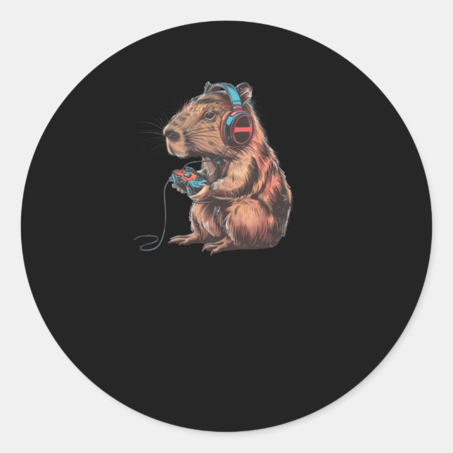 Sticker Rond Capybara Player Immersion Totale Dans Le Travail V (Devant)