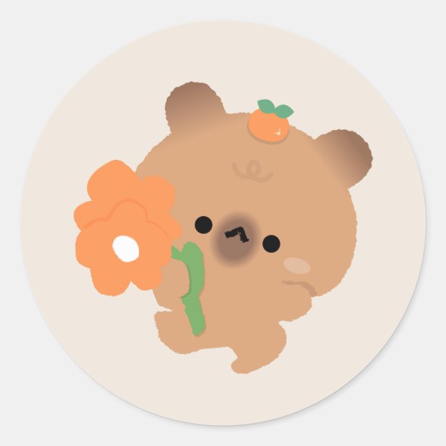 Sticker Rond Capybara Romantique Mignon (Devant)