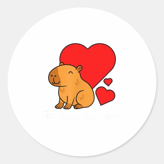 Sticker Rond Capybara Saint-Valentin Pun Make Me Cappy  (Devant)