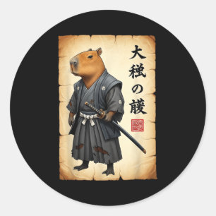 Sticker Rond Capybara Samouraï Art Japonais Graphique Rétro Drô