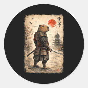 Sticker Rond Capybara samouraï capybara drôle graphique vintage