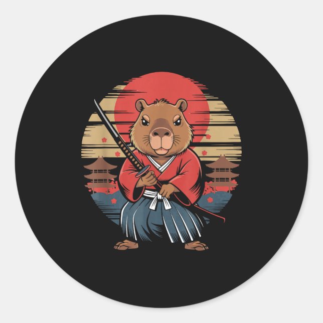 Sticker Rond Capybara Samouraï Japonais (Devant)