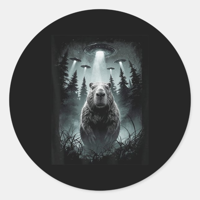 Sticker Rond Capybara Selfie Avec Alien Ufo Funny Capybara Cade (Devant)