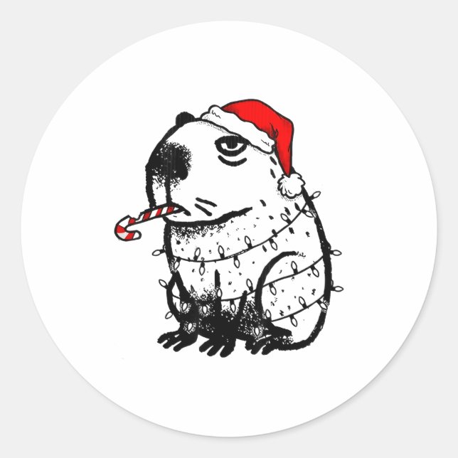 Sticker Rond Capybara Smoking Christmas Ugly Cigarette Gen Z  (Devant)