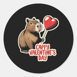 Sticker Rond Capybara Valentine, Cappy Valentines Day, Capybara