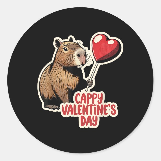 Sticker Rond Capybara Valentine, Cappy Valentines Day, Capybara (Devant)