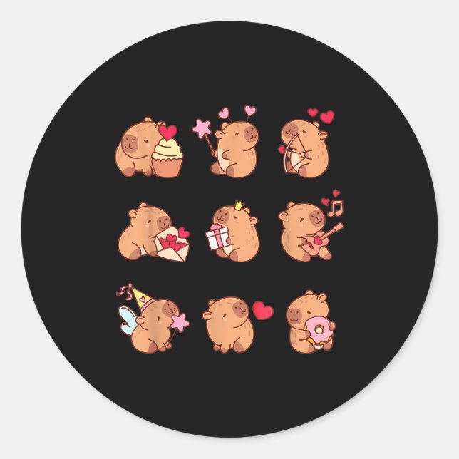 Sticker Rond Capybara Valentine Funny Capy Animals Lovers Uni K (Devant)