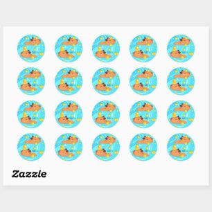 Sticker Rond Capybaras Dans L'Eau Avec Oranges