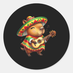 Sticker Rond Capybyra Sombrero Guitare Cinco De Mayo Mexicain E
