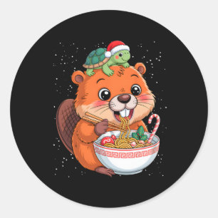 Sticker Rond Capyra Et Tortue Ramen Kawaii Xmas Capira