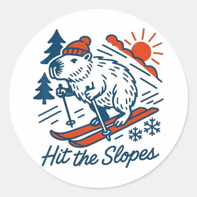 Sticker Rond Capyra Shredding Les Pistes Ski D'Hiver (Devant)