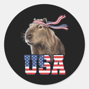 Sticker Rond Capyra Usa Drapeau Américain Patriotique Hommes Fe
