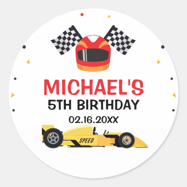 Sticker Rond Car Racing Birthday (Devant)