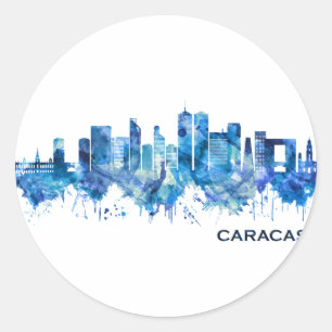 Sticker Rond Caracas Venezuela Skyline Blue