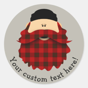 Sticker Rond Caractère barbu de plaid rouge mignon de flanelle