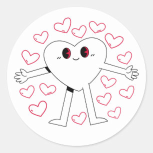 Sticker Rond Caractère de cœur mignon à bras ouverts Cœurs roug