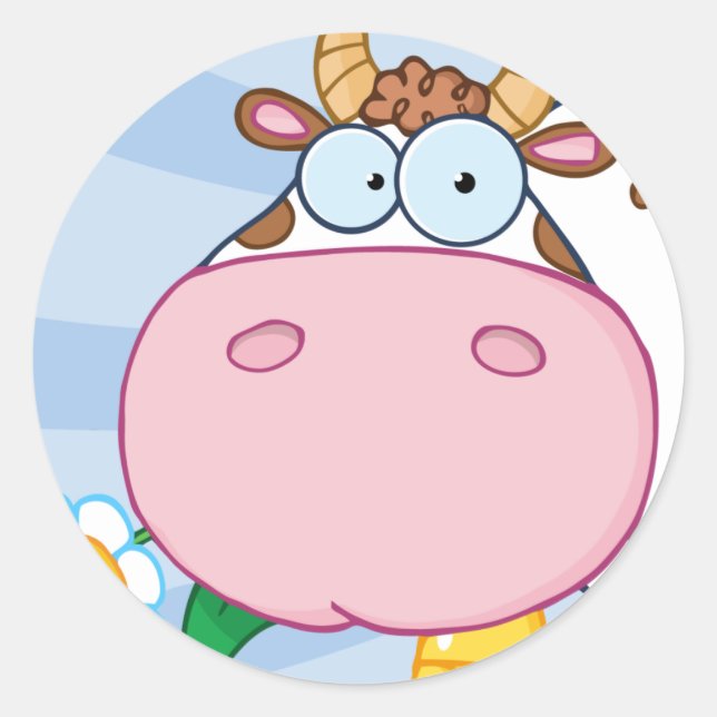 Sticker Rond Caractère de dessin de vache (Devant)