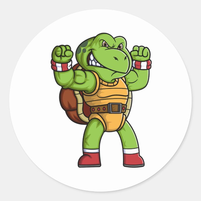 Sticker Rond caractère de tortue en colère avec une bonne pose (Devant)