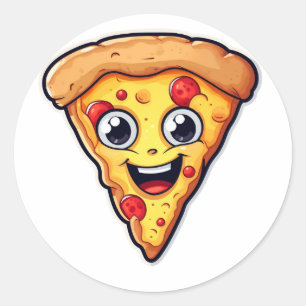 Sticker Rond Caractère de tranche de pizza joyeux