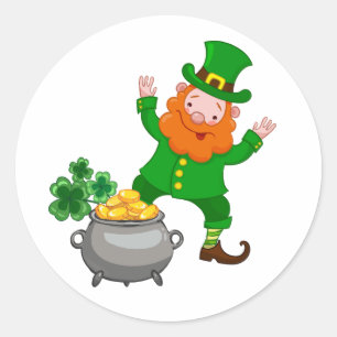 Sticker Rond Caractère joyeux leprechaun avec pot