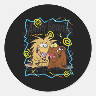 Sticker Rond Caractères Castors En Colère 90'S